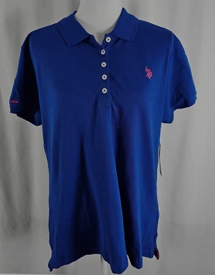 New US Polo Womens Shirt Partial Button Solid Royal Blue Cotton Spandex 2XL - Image 1 of 4