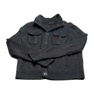 Express Mens Medium Charcoal Gray Button Cardigan Sweater Wool Blend 26.5" Long - Picture 1 of 11
