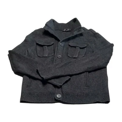 Express Mens Medium Charcoal Gray Button Cardigan Sweater Wool Blend 26.5" Long - Image 1 of 4
