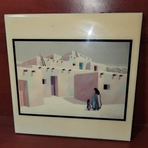 NAVAJO NATIVE AMERICAN ART Tile 8" x 8" - Picture 1 of 1