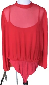 Blue Blush Brand  Long Sleeve Flowy Front Bodysuit Red Size 1XL Chiffon - Picture 1 of 14
