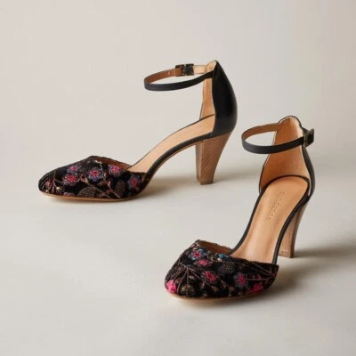 Sundance Lilia 3” Heels 9.5US/40EU Black Embroidered Floral Ankle Strap New $198 - Image 1 of 4