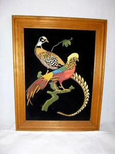 Vtg 1974 Paint By Number PBN Game Birds Pheasants on Black Velvet Framed - Picture 1 of 5