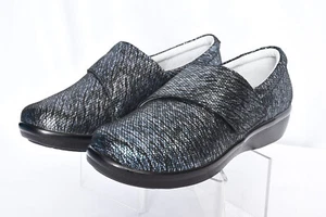 Alegria By PG Lauryn Blue Metallic Leather Comfort Loafers Shoes Womens Sz 39 - Picture 1 of 9