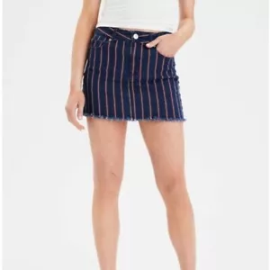 American Eagle Womens Skirt High Waist Striped Denim Mini Size 00 - Picture 1 of 5