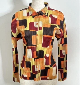 [ISSEY MIYAKE] ISSEY MIYAKE PLEATS PLEASE Geometric pattern long sleeve shirt - Picture 1 of 4