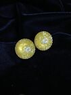 Coro Large Yellow Earrings In Silver Toned Setting Clip On Costume Jewelry