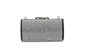 OLIVIA MILLER Reagan embellished women's barrel clutch crossbody -SILVER/BLACK - Picture 1 of 4