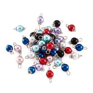 100pcs Round Pearlized Glass Pearl Links Connectors Dangle Charms Craft 17x8mm - Picture 1 of 9