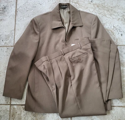 Impresionante vintage (¿años 80?) Traje Chaqueta Beige Haband Dos Piezas Cremallera 38x32 46R Foto 1 de 4