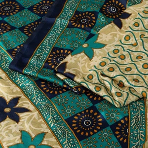 Sanskriti Vintage Sarees Cream Moss Crepe Floral Geometric Print 5+Yd India Sari - Picture 1 of 12