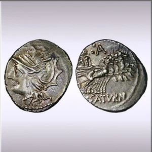 Roman Republic Denarius 104 BC – Roma / Saturn in Quadriga – RRC 317/3 - Picture 1 of 10