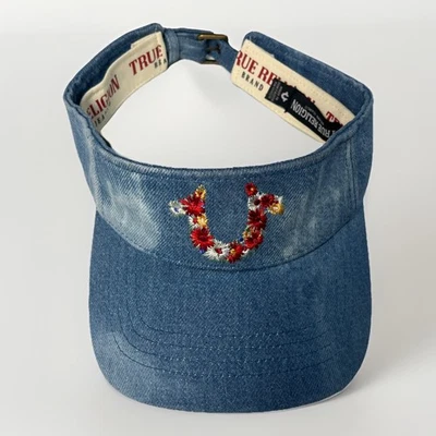 True Religion Floral Herradura Lavado Denim Visera Ajustable Sombrero Gorra Azul NUEVO Foto 1 de 4
