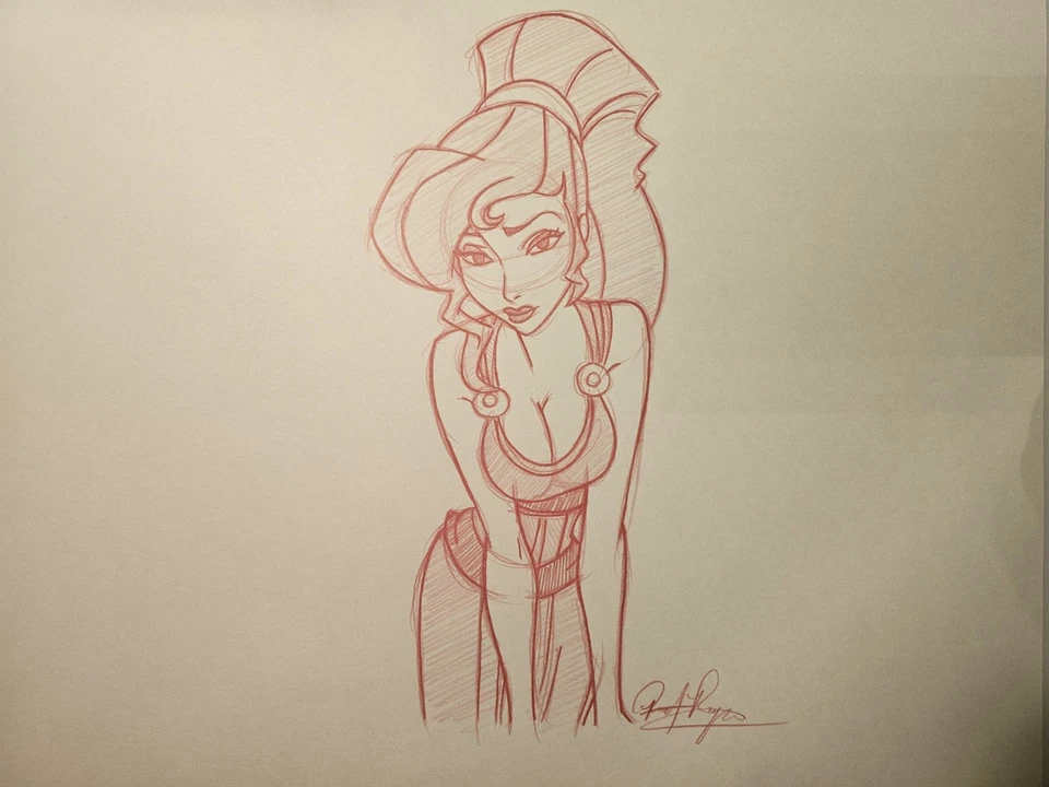 Disney Pin-up Megara Hércules Dibujo/Boceto Animación Arte Firmado Hecho a Mano Foto 1 de 4