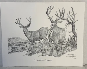 Mountaintop Monarchs Deer Desert Art Print Numbered Signed 14x11 by M. Childress - Picture 1 of 4