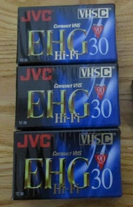 3 New Sealed JVC VHSC High Energy Magnetite Ep Mode 90 min TC-30 EHG Compact VHS - Picture 1 of 2