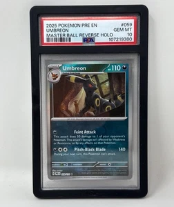 2025 POKEMON PRISMATIC EVOLUTIONS MASTER BALL REVERSE HOLO UMBREON PSA 10! - Foto 1 di 3