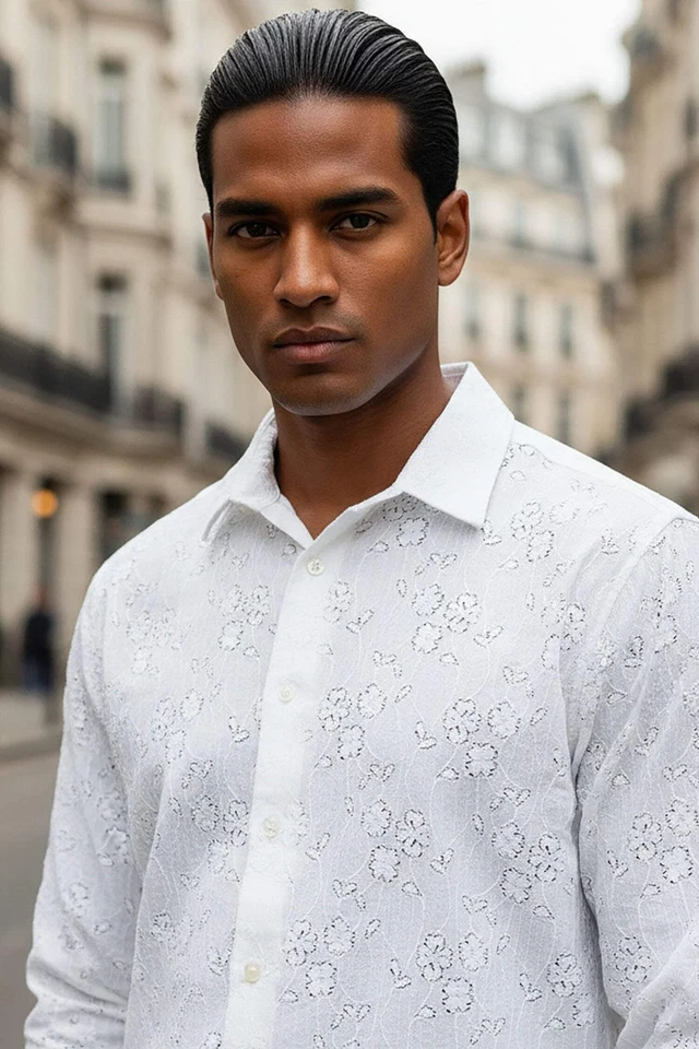 Camisas de manga larga transparentes elásticas transparentes de encaje BARABAS para hombre 3B25 Foto 1 de 4