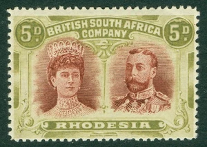 SG 143 Rhodesia 1910-13. 5d lago-marrón y oliva. Un fino fresco muy ligeramente... - Imagen 1 de 1