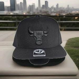 Chicago Bulls All Black Hat By '47 Captain OSFA Strap NEW w/Tags - Picture 1 of 11