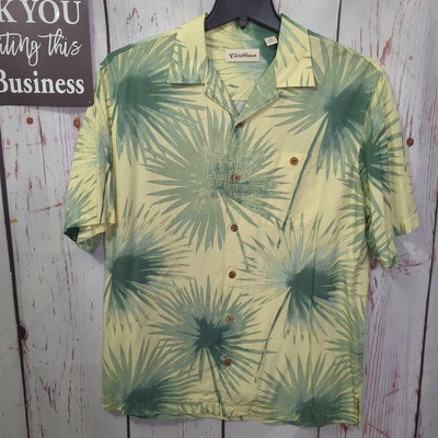Caribbean Hawaiian Shirt Men's M Tropical Island Yellow Short Sl Rayon    [PT17] - Image 1 of 4