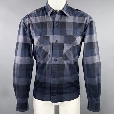 KENZO TALLA S Azul Marino Gris Cuadros Algodón Dos Bolsillos Manga Larga Camisa - Imagen 1 de 4