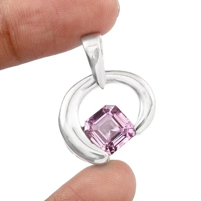 9x9 MM Morganit Asscher Schnitt Anhänger, 925 Sterlingsilber, November - Bild 1 von 4