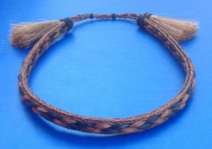 BANDA SOMBRERO VAQUERO DECORACIÓN OCCIDENTAL 5 hilos negro/marrón crin de caballo doble borla - Imagen 1 de 2
