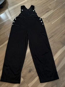 Vintage 90s Black Velvet Overalls With Heart Buttons Coldwater Creek Size PM - Picture 1 of 8