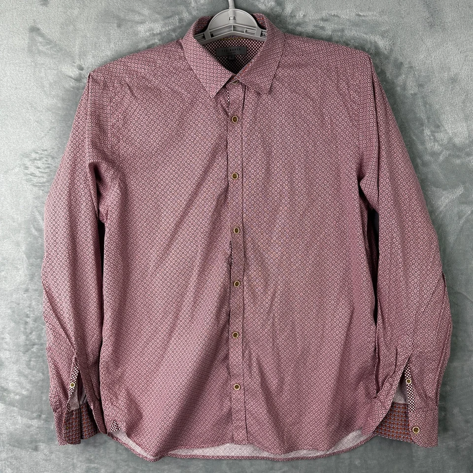 Ted Baker London Camisa Hombre Rojo Patrón Floral Camisa Abotonada Talla 5 Foto 1 de 4