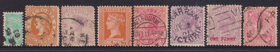 (F315-46) 1885-1900 AU Victoria VIC mezcla de 8 sellos 1/2d a 9d (Austral)  Foto 1 de 1