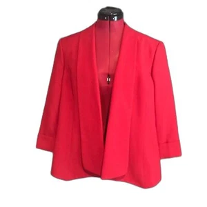 Kasper Red Blazer Women's Size 16 Open Front Three-Quarter Length Sleeves - Picture 1 of 6