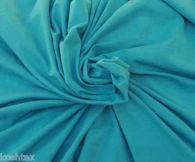 Turquoise Organic Cotton Spandex Fabric Jersey Knit Eco-Friendly By Yard 4/16 - Image 1 of 4