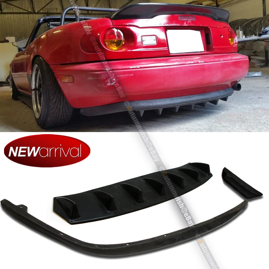 Fit 90-97 Miata Unpainted PU OE Style Rear Bumper Lip + Rear Diffuser Combo Foto 1 de 1