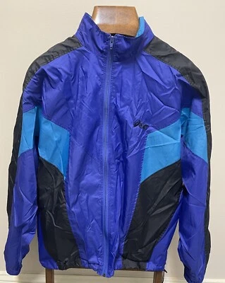 Винтажный Asics трек куртка мужская L фиолетовый черный Colorblock 90-х ветровка - Изображение 1 из 4