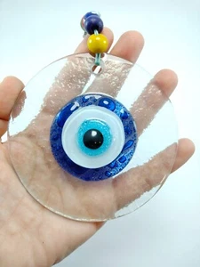 Transparent Evil Eye 10cm Glass Bead Wall Decor, Turkish Handmade Amulet Nazar - Picture 1 of 9