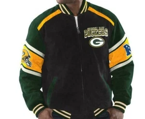 Green Bay Packers Suede NFL Herren Full Zip Varsity Jacke Official GIII XXL NEU - Bild 1 von 2