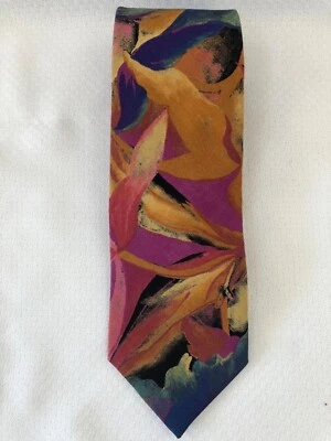 J T Beckett Floral Rayon Necktie Vintage C1980s - Image 1 of 3