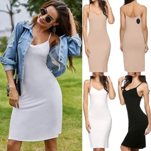 Women Under Dress Adjustable Spaghetti Strap Cami Full Slips Nightgown Sleepwear - Picture 1 of 24