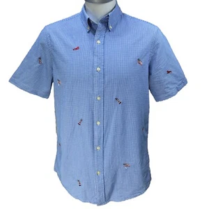 CHAPS Shirt Mens Sz M Blue Seersucker Lighthouse Lobster USA Flag Button. Bn9 - Picture 1 of 11