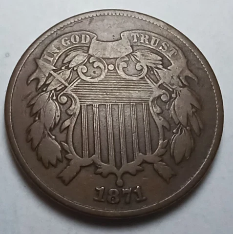 1871-P Philidephia Mint Copper 2 Two Cent Penny~Scarce Date!-(721,250 minted!) Cover