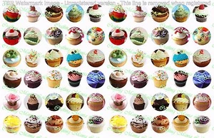 60 Precut 1" Cupcakes Bottle cap Images Set 3 - Picture 1 of 1