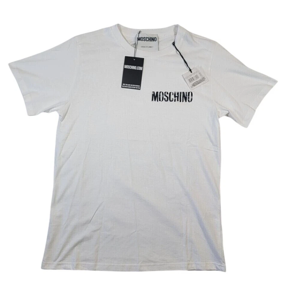 Moschino Men's Short Sleeve Tee Sz 40 Medium White Stretch Made in Portugal