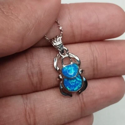 Handmade Egyptian 925 Silver Beetle Necklace with Opal Inlay - Image 1 of 4