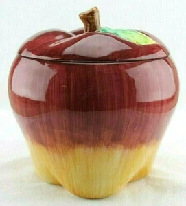 Vtg Red & Yellow Apple Cookie Jar - Glazed Ceramic - Asia Master Group, China - Picture 1 of 4