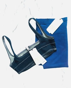 Zara Tops x2 Bandeau/Crop Size M Denim BNWT Tube Strapless/Straps Stretch Women - Picture 1 of 18