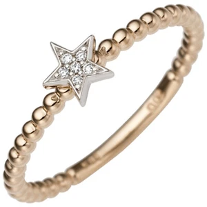 JOBO Damen Ring Stern 585 Gold Rotgold Weißgold bicolor 6 Diamanten Brillanten R - Picture 1 of 1