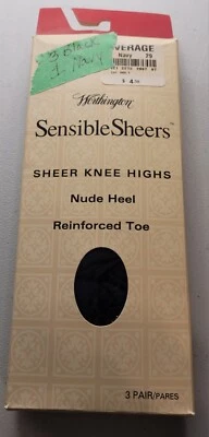 De colección Antiguo Stock En Caja Worthington Sensible Transparente Hasta la Rodilla 4 Pares Azul Marino y Negro Foto 1 de 4