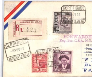 ANDORRA Air Mail 1948 Cover (Spanish) Registered USA NJ Rahway {samwells}YV285 - Picture 1 of 16