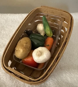 Longaberger 2003 Mini Vegetable Basket, Protector & faux vegetables- 5" x 3" - Picture 1 of 6
